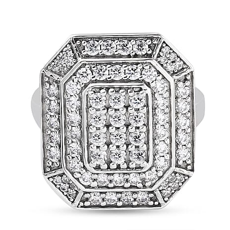 Lustro Stella Platinum Overlay Sterling Silver Ring Made with Finest CZ 1.98 Ct