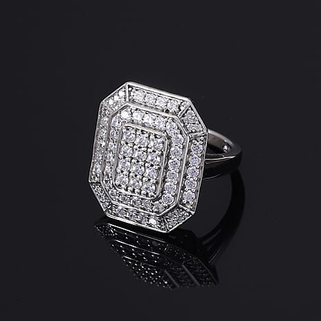 Lustro Stella Platinum Overlay Sterling Silver Ring Made with Finest CZ 1.98 Ct