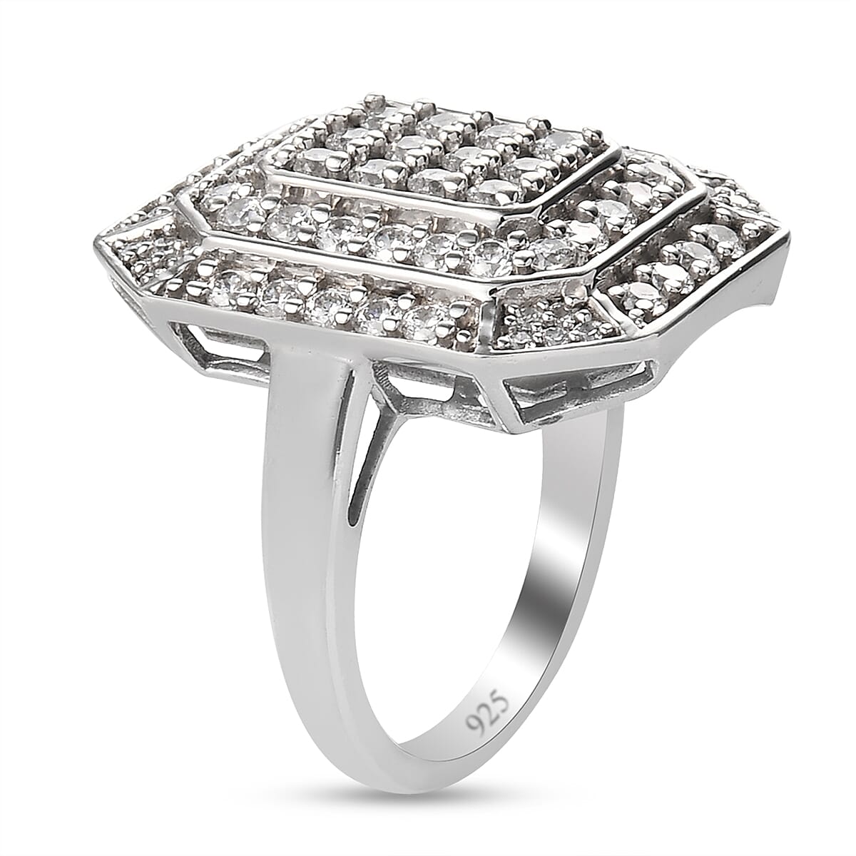Lustro Stella Platinum Overlay Sterling Silver Ring Made with Finest CZ 1.98 Ct
