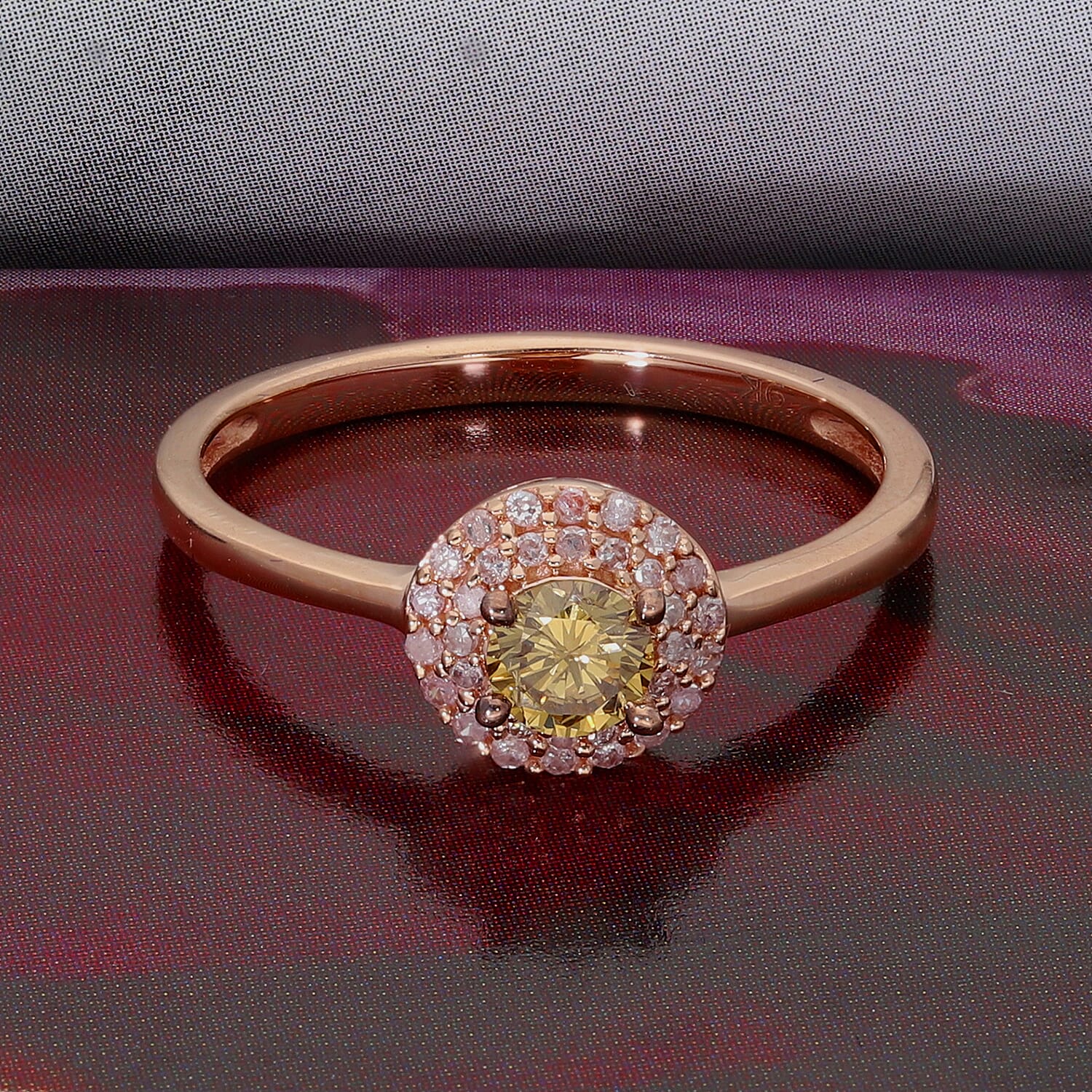 9K Rose Gold Natural Champagne & Pink Diamond Ring 0.50 Ct.