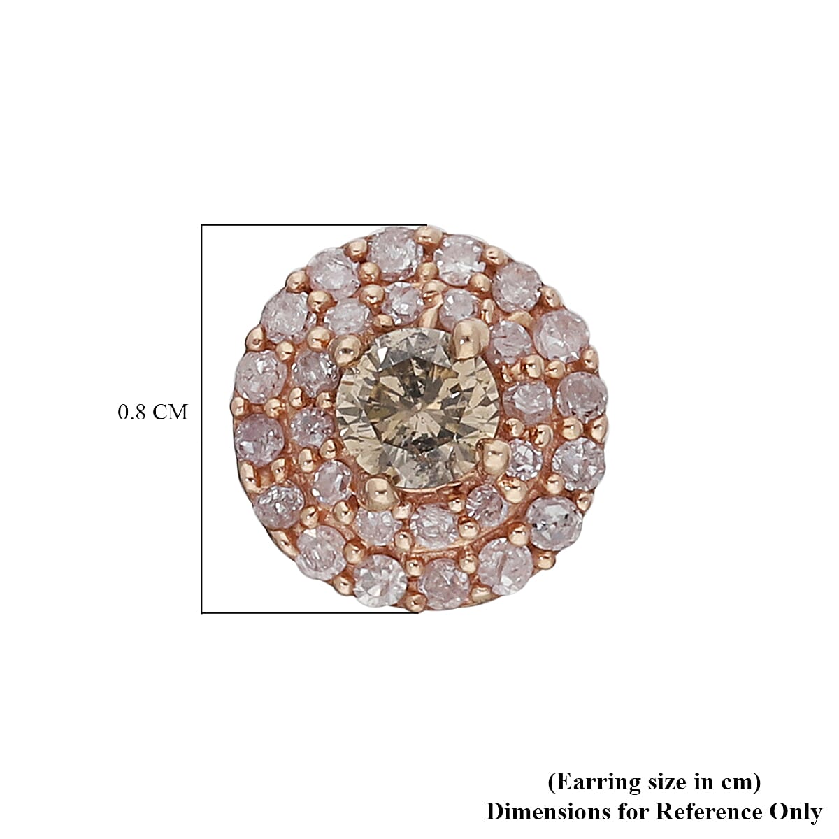 9K Rose Gold Natural Champagne & Pink Diamond Halo Stud Earrings 0.50 Ct.