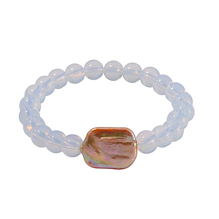 Multi Colour Keshi Pearl and Opalite Stretchable Bracelet