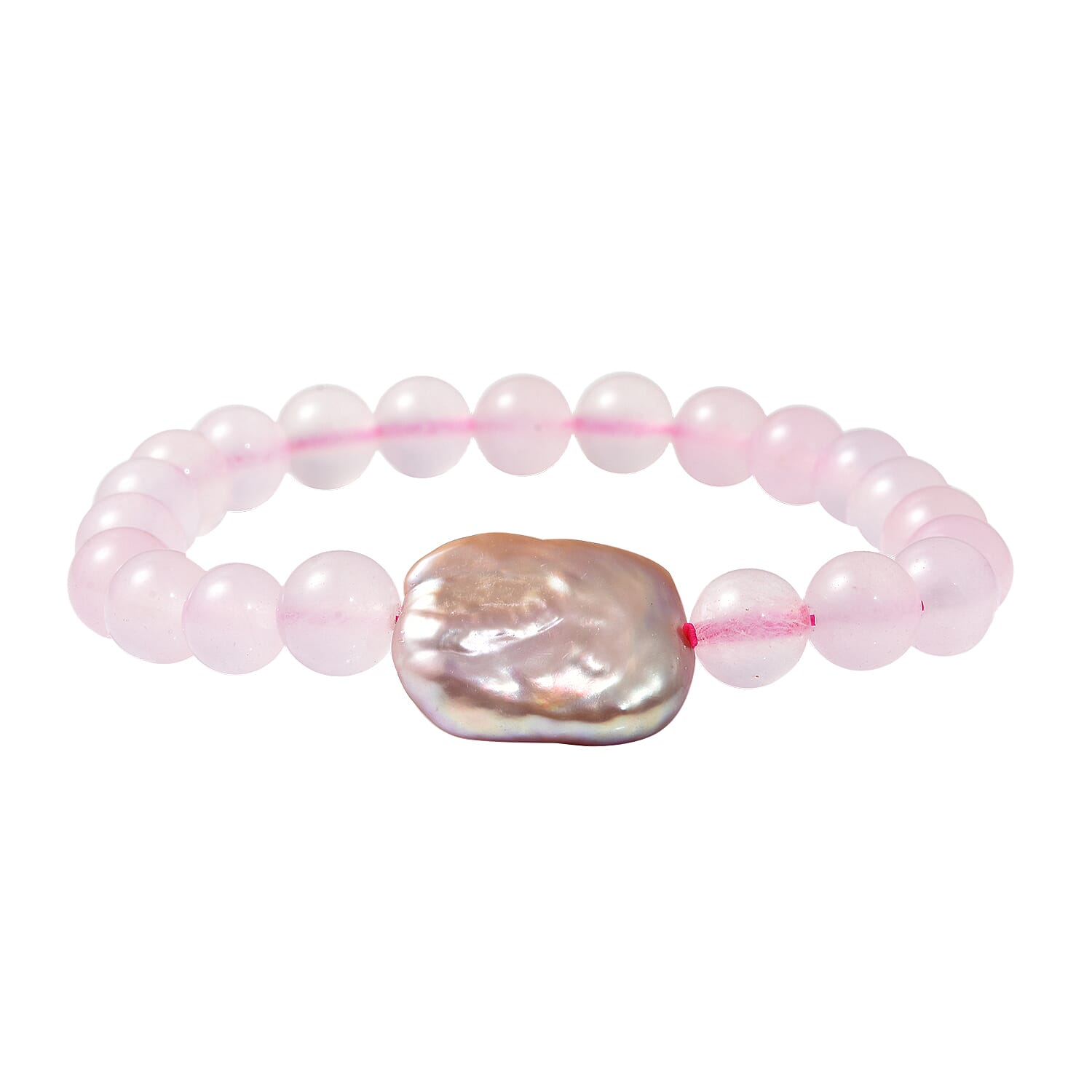 Multi Colour Keshi Pearl and Rose Quartz Stretchable Bracelet (Size 7)