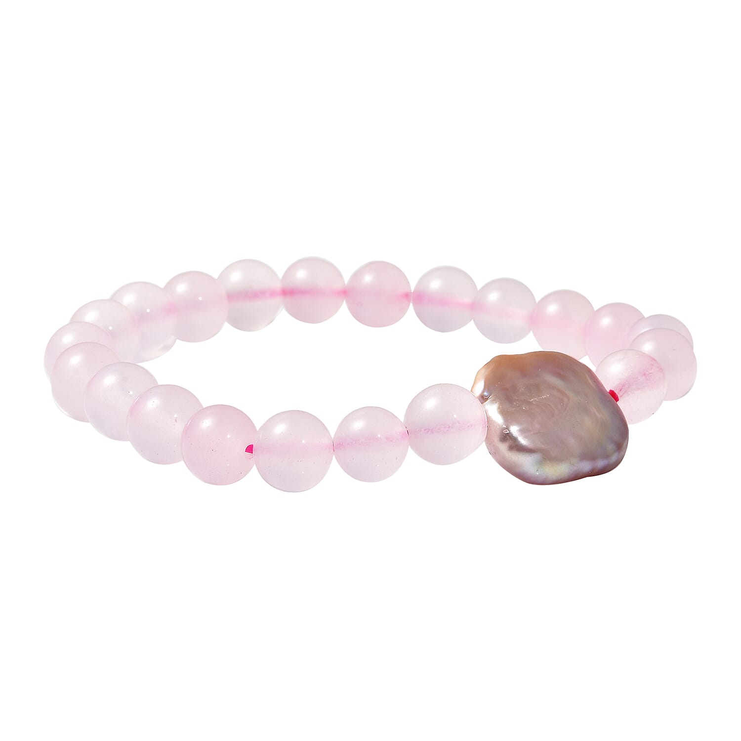 Multi Colour Keshi Pearl and Rose Quartz Stretchable Bracelet (Size 7)