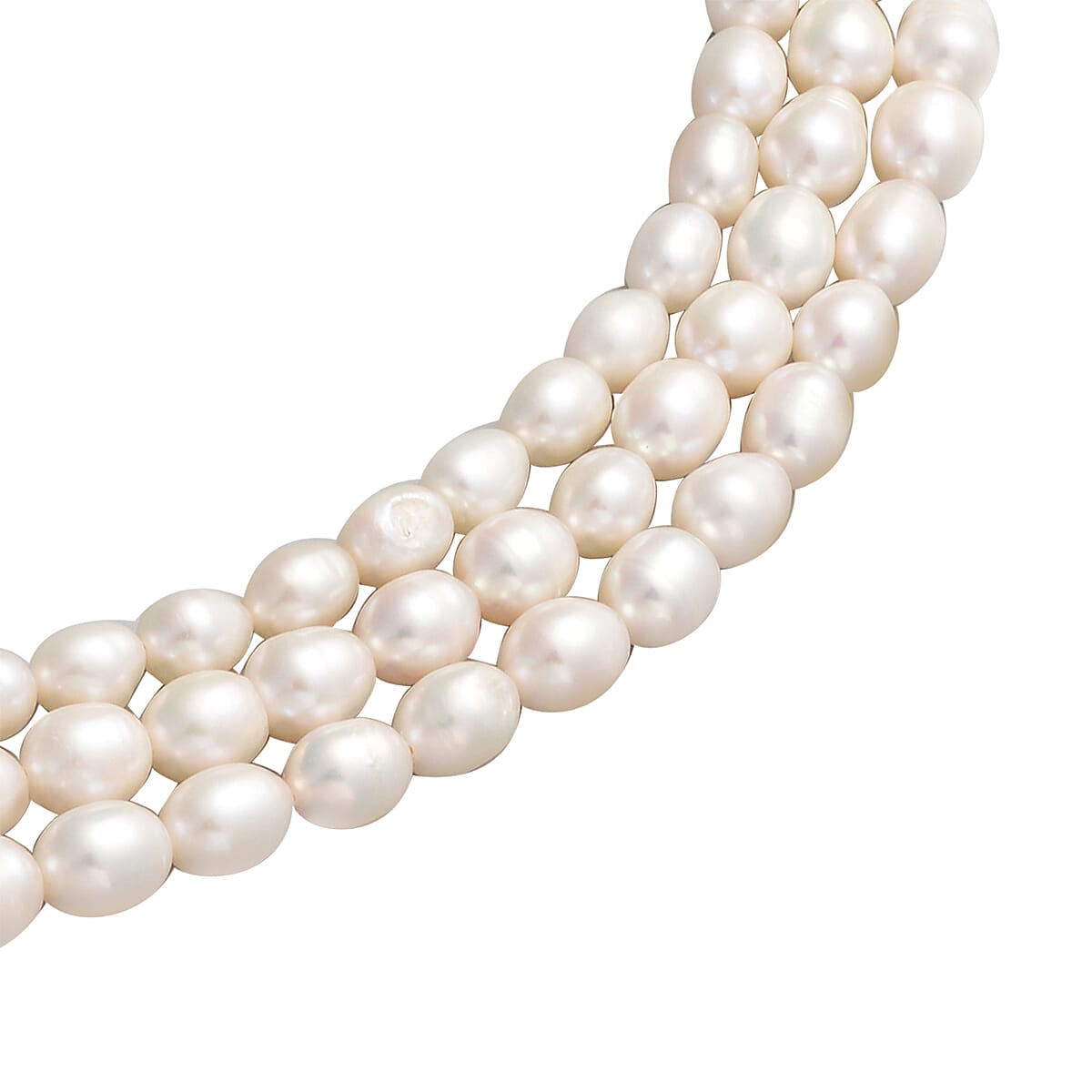 LucyQ Molten Pearl Collection - White Freshwater Pearl Necklace (Size - 18) with Clasp in Rhodium Overlay Sterling Silver, Silver Wt. 9.20 Gms