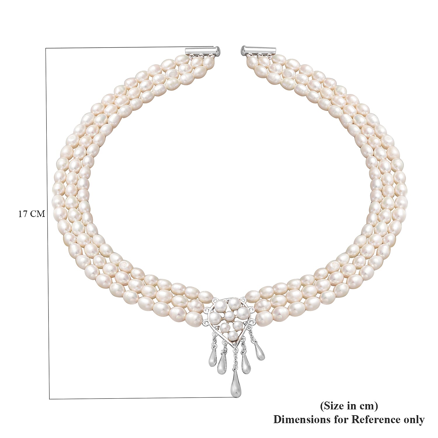 LucyQ Molten Pearl Collection - White Freshwater Pearl Necklace (Size - 18) with Clasp in Rhodium Overlay Sterling Silver, Silver Wt. 9.20 Gms