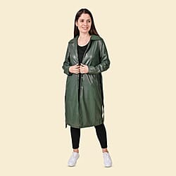 TAMSY 2 Pockets Long Coat with Adjustable Waist Belt - Olive Green