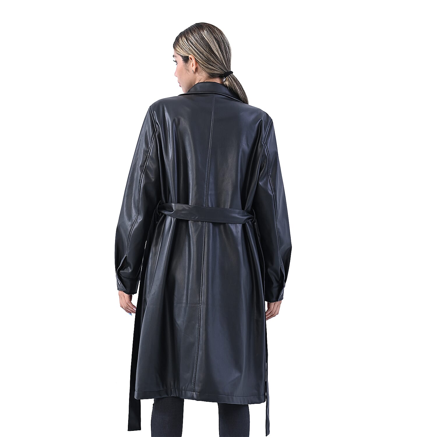 TAMSY 2 Pockets Long Coat with Adjustable Waist Belt - Olive Green