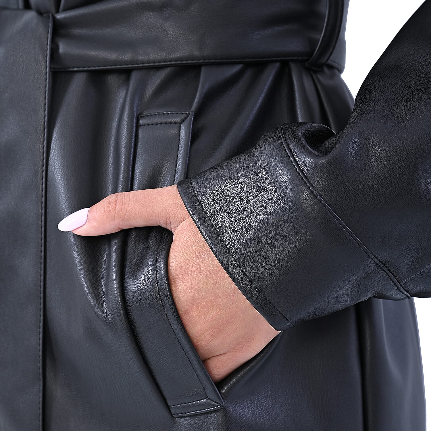 TAMSY 2 Pockets Long Coat with Adjustable Waist Belt - Olive Green