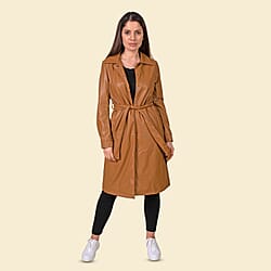 TAMSY 2 Pockets Long Coat with Adjustable Waist Belt - Olive Green