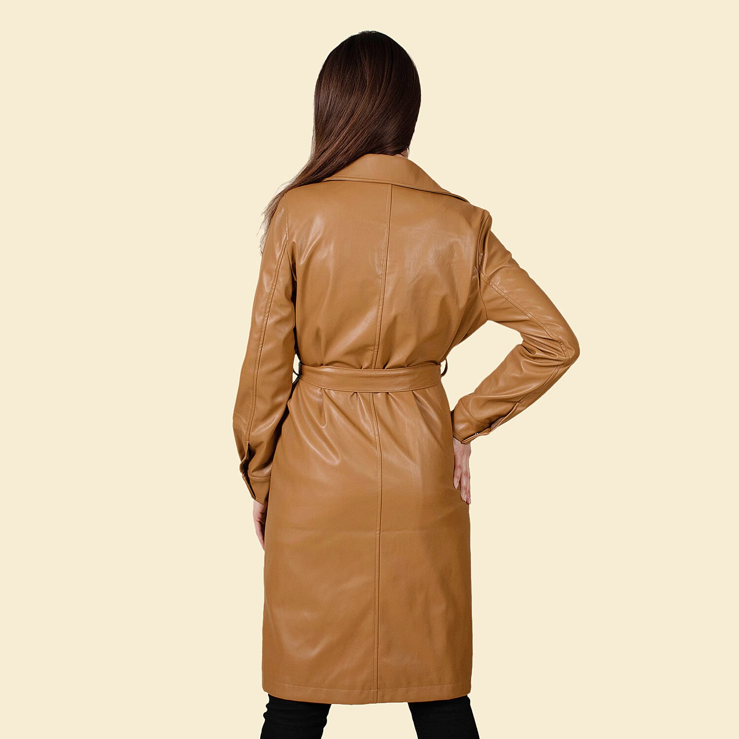 TAMSY 2 Pockets Long Coat with Adjustable Waist Belt - Olive Green