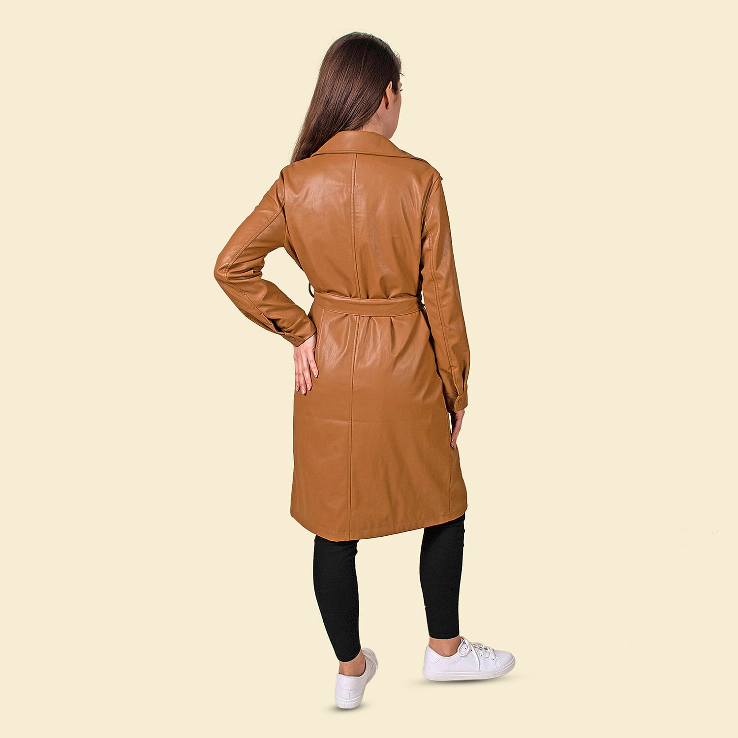 TAMSY 2 Pockets Long Coat with Adjustable Waist Belt - Olive Green