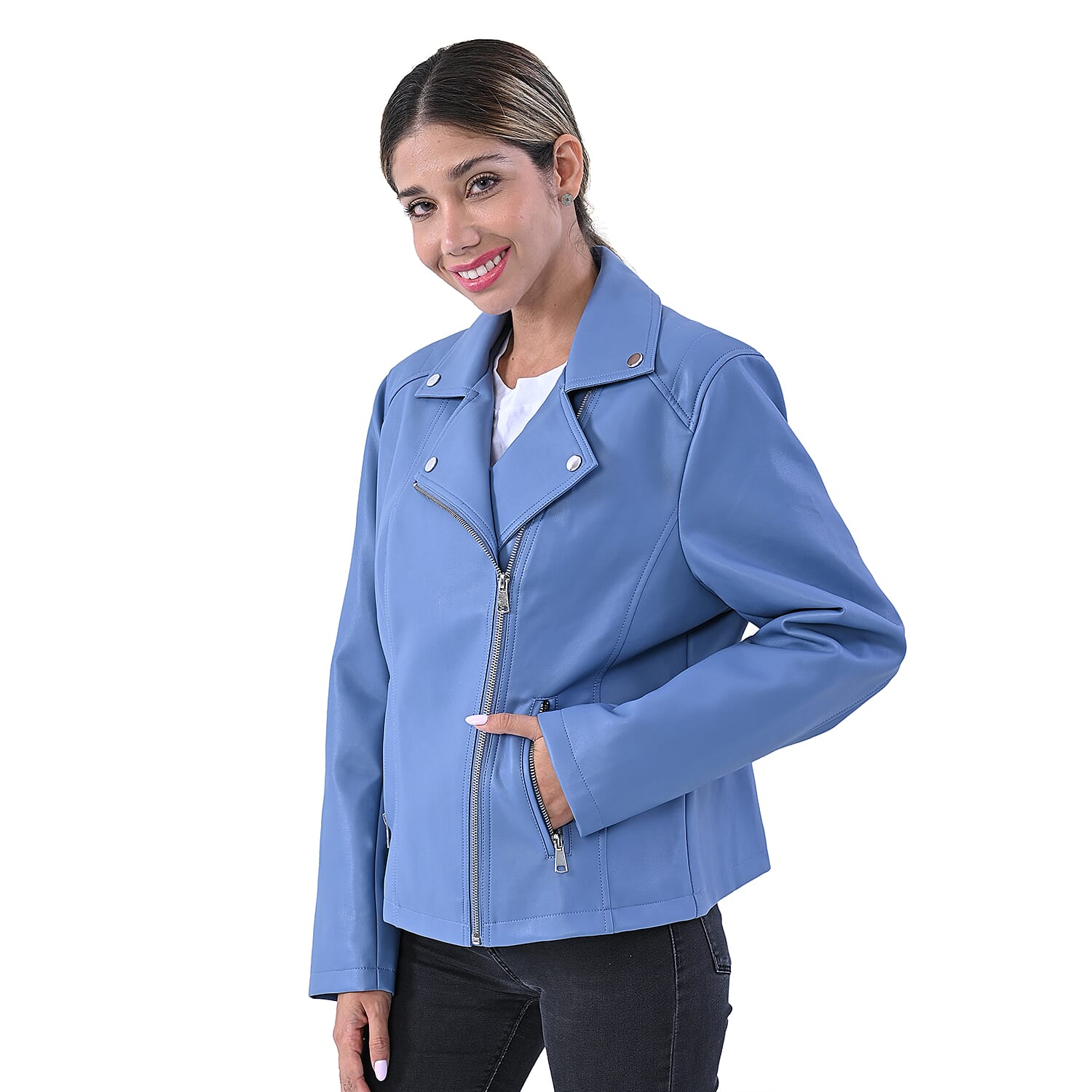TAMSY Lapel Collar Jacket with Pockets (Size M, 12-14) - Blue