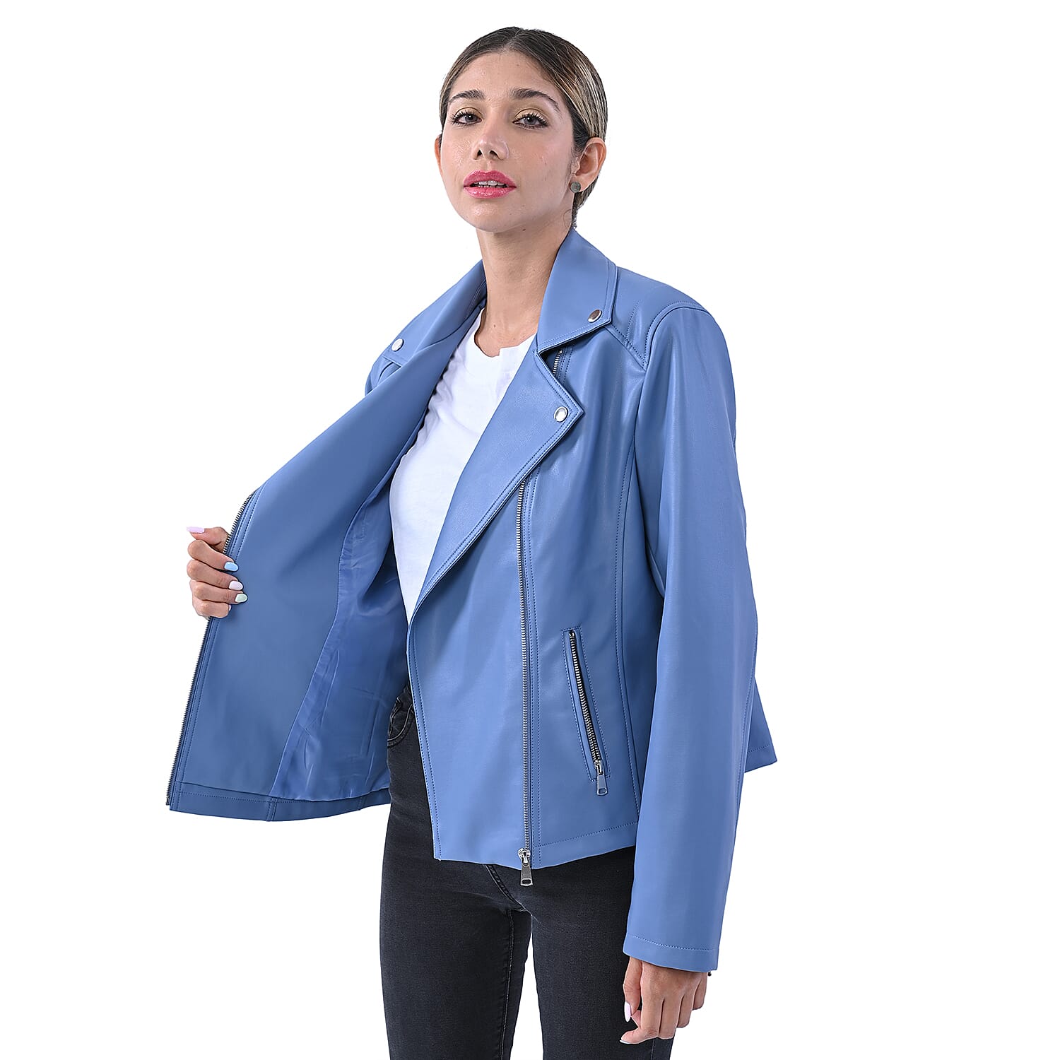 TAMSY Lapel Collar Jacket with Pockets (Size M, 12-14) - Blue