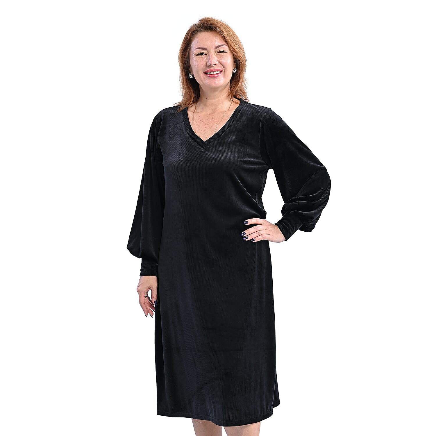 LA MAREY V Neck Long Dress (Size M,12-14) - Black