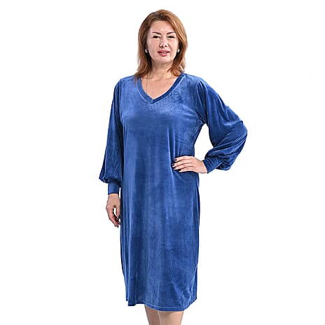 LA MAREY V Neck Long Dress (Size L,16-18) - Blue