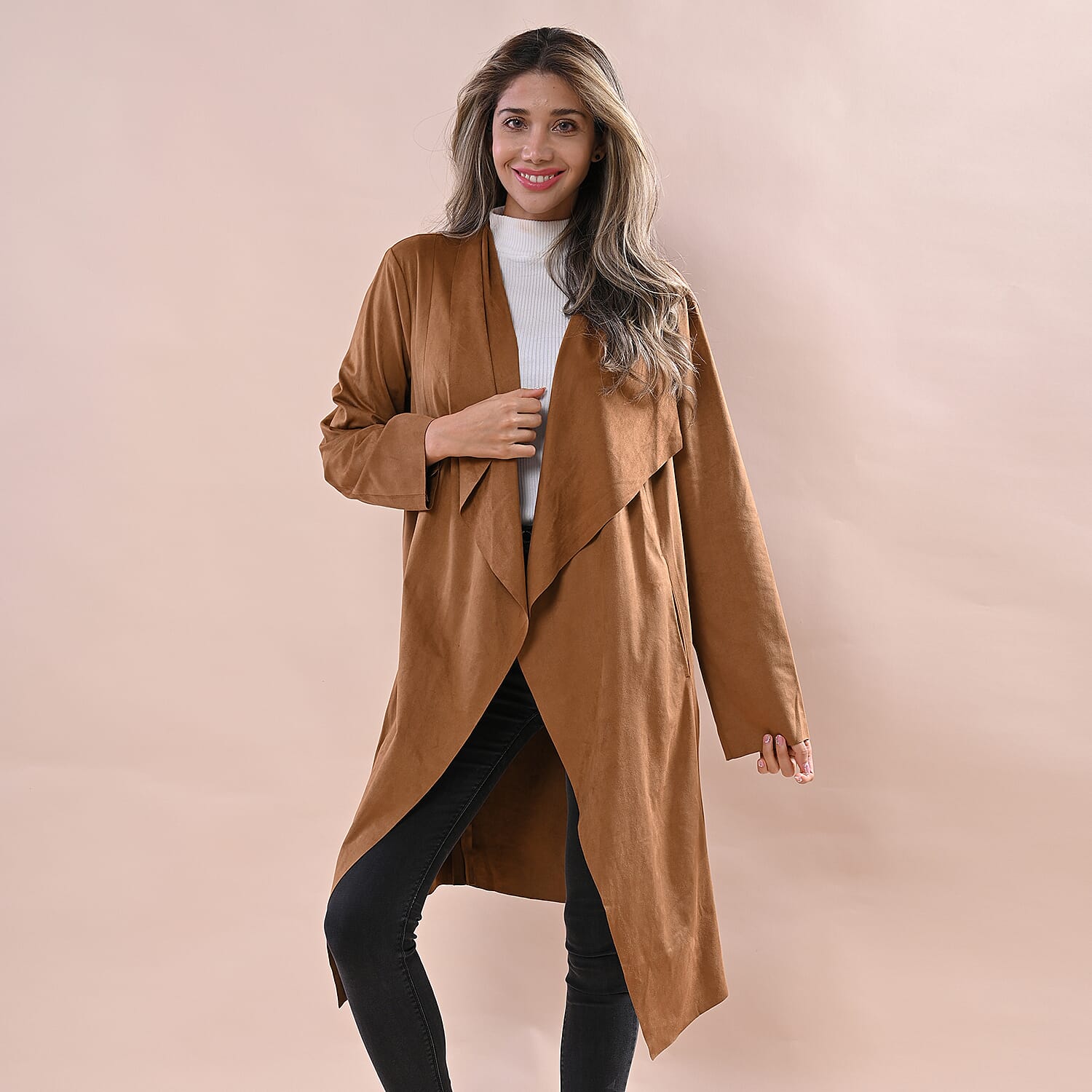 Suede long sale jacket womens