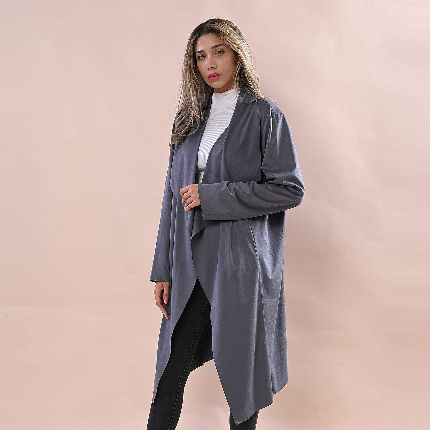 Faux suede open front cheap jacket