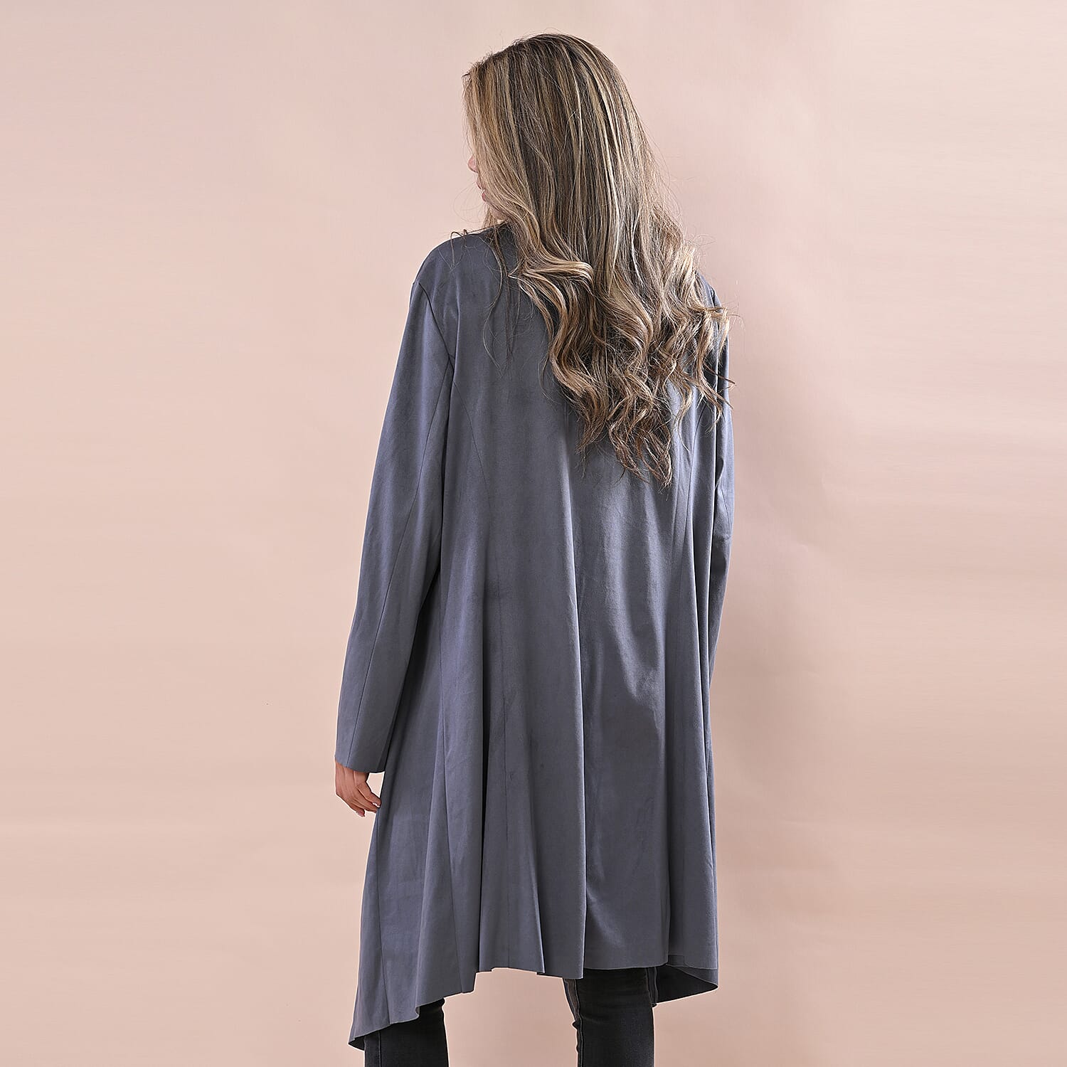 Super Find - LA MAREY Women Faux Suede Long Waterfall Open Front Jacket - Tan