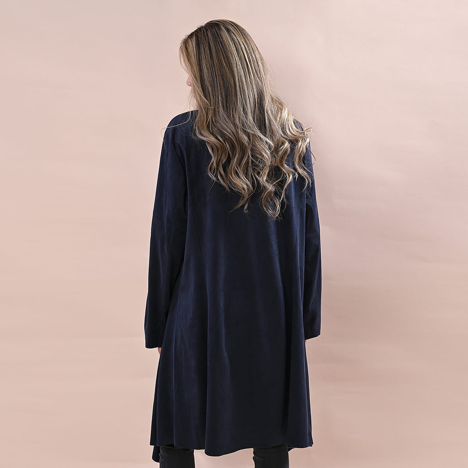 Super Find - LA MAREY Women Faux Suede Long Waterfall Open Front Jacket - Tan