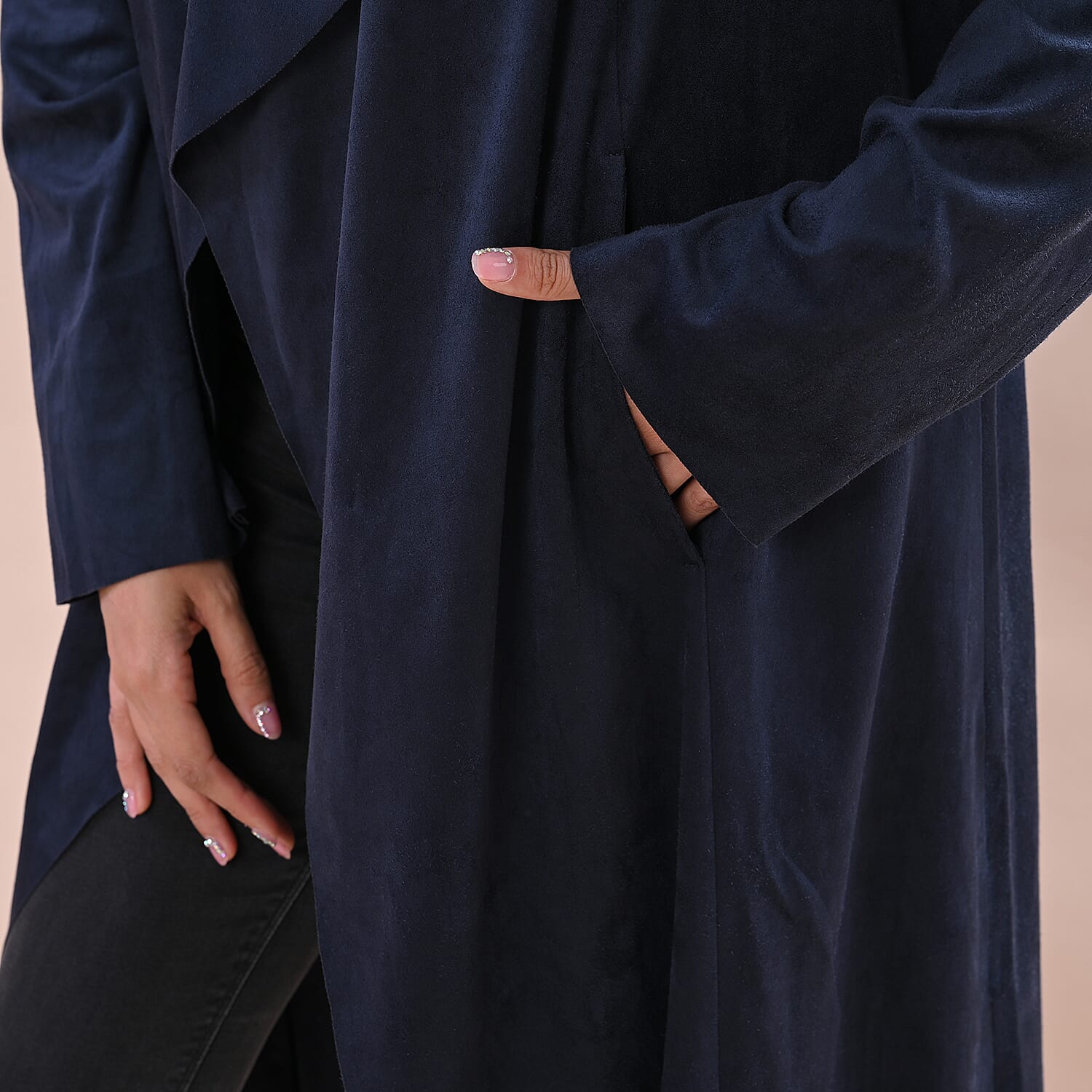 Super Find - LA MAREY Women Faux Suede Long Waterfall Open Front Jacket - Tan