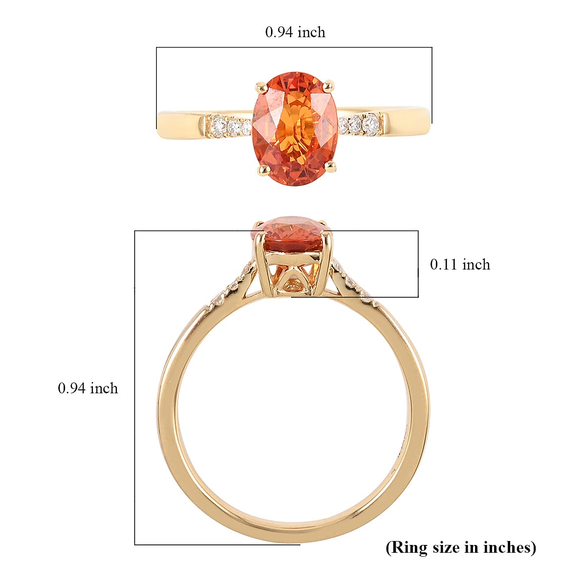 ILIANA 18K Yellow Gold AAAA Orange Sapphire and Diamond (G-H-SI) Ring 1.70 Ct.
