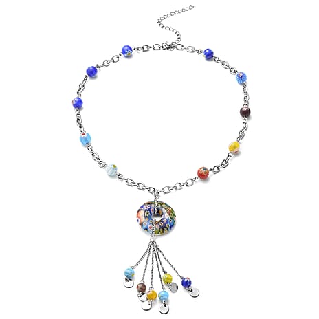 Multi Color Murano Glass Necklace (Size - 20 With 4 Inch Extender) in Stainless Steel