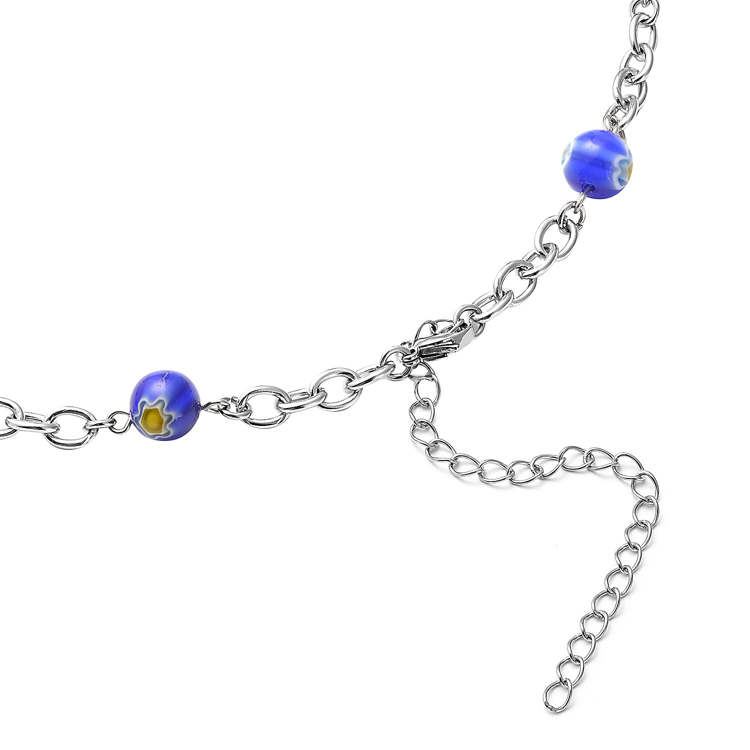 Multi Color Murano Glass Necklace (Size - 20 With 4 Inch Extender) in Stainless Steel