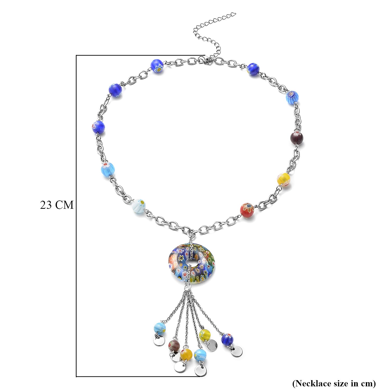 Multi Color Murano Glass Necklace (Size - 20 With 4 Inch Extender) in Stainless Steel