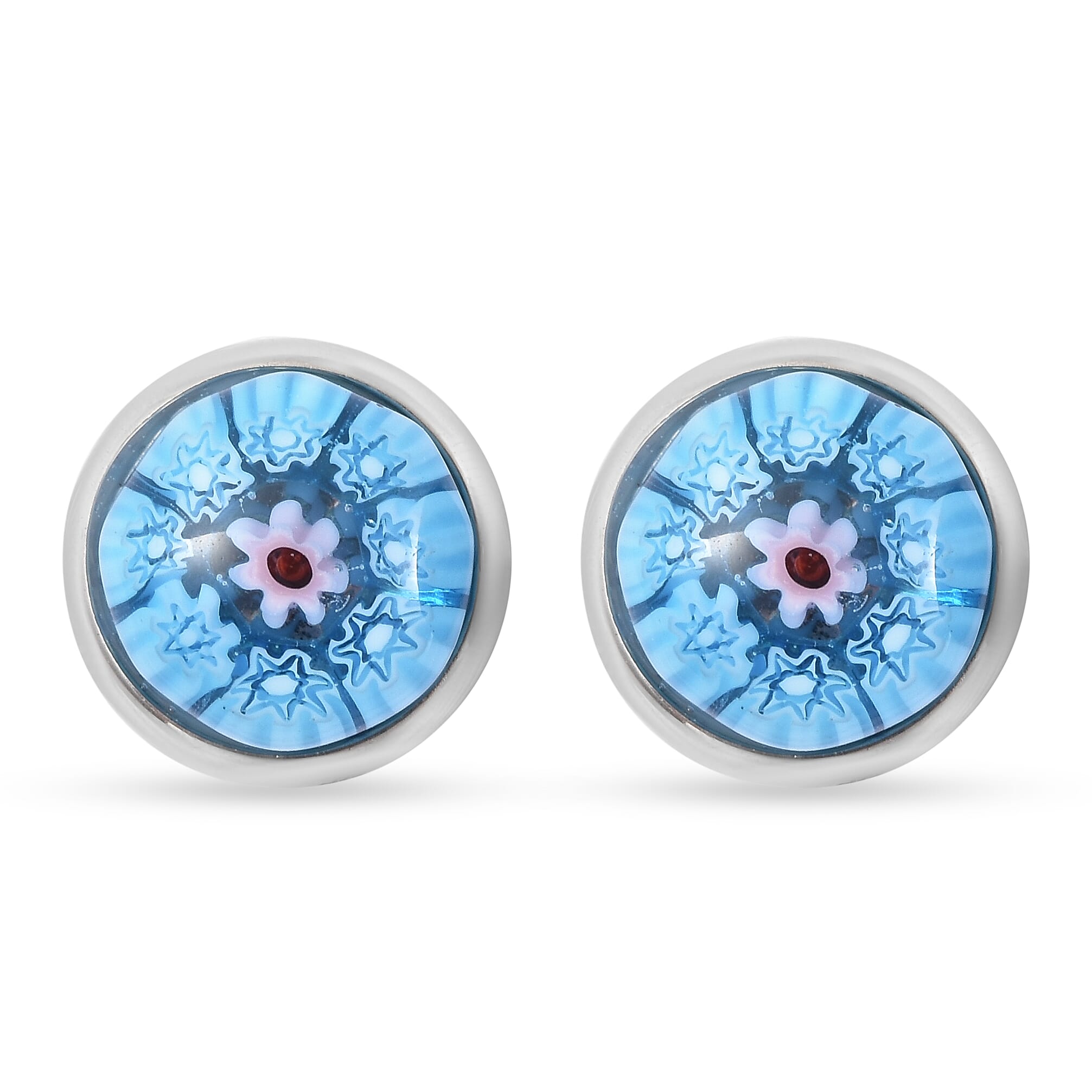 Blue Murano Glass Earrings (with Push Back) in Stainless Steel