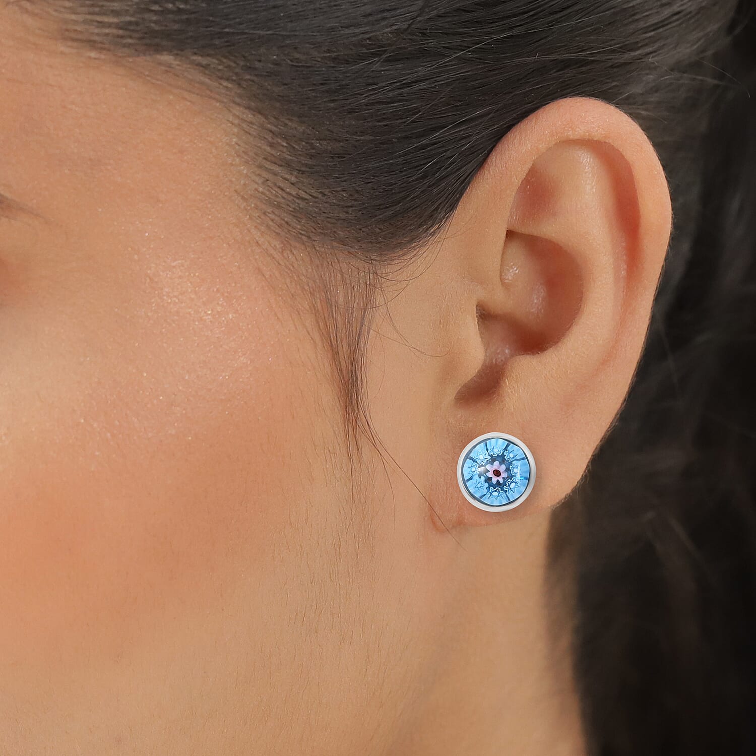 Blue Murano Glass Earrings (with Push Back) in Stainless Steel