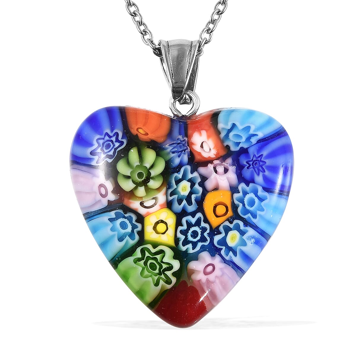 Multi Colour Murano Glass Pendant with Chain (Size 20)