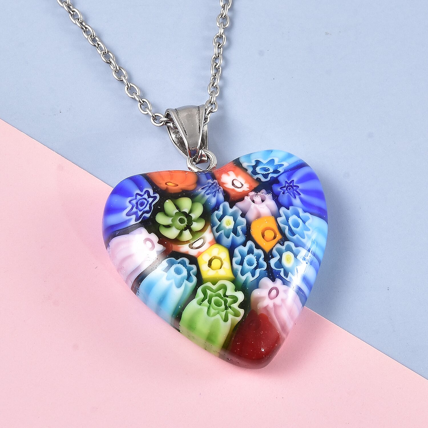 Multi Colour Murano Glass Pendant with Chain (Size 20)