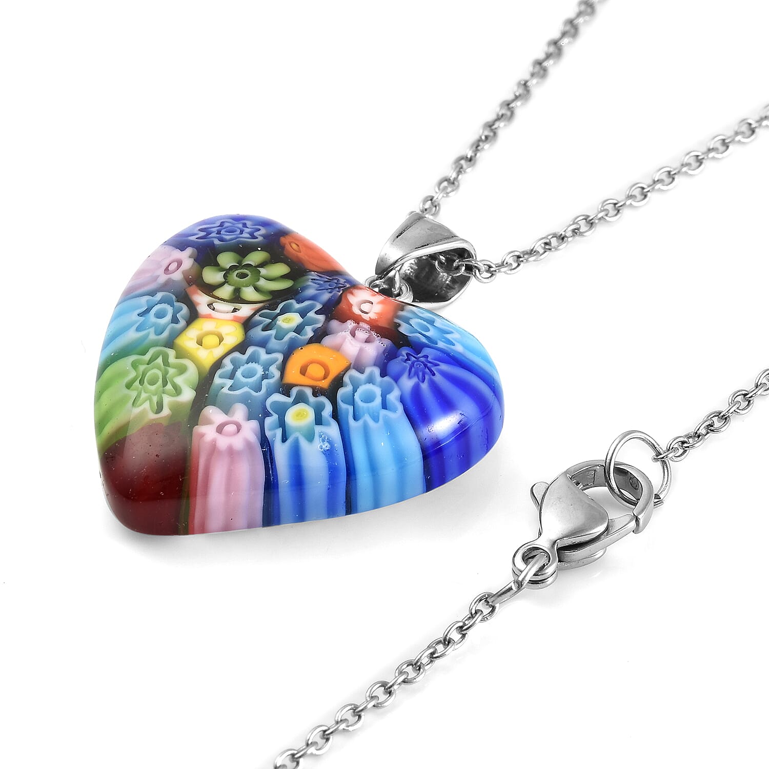 Multi Colour Murano Glass Pendant with Chain (Size 20)
