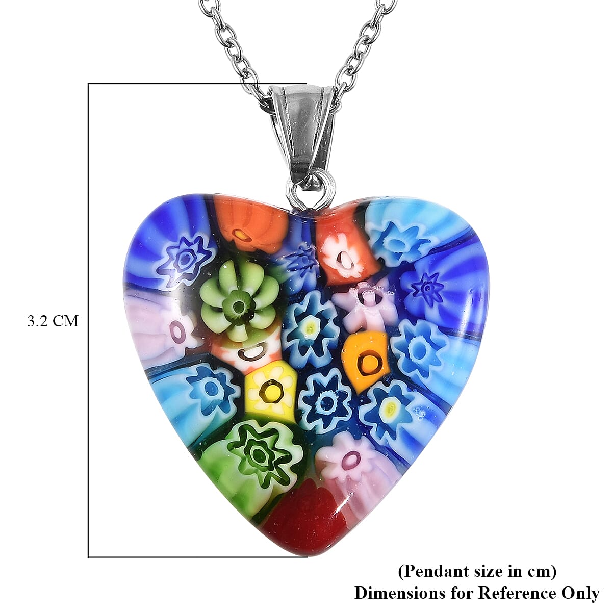Multi Colour Murano Glass Pendant with Chain (Size 20)
