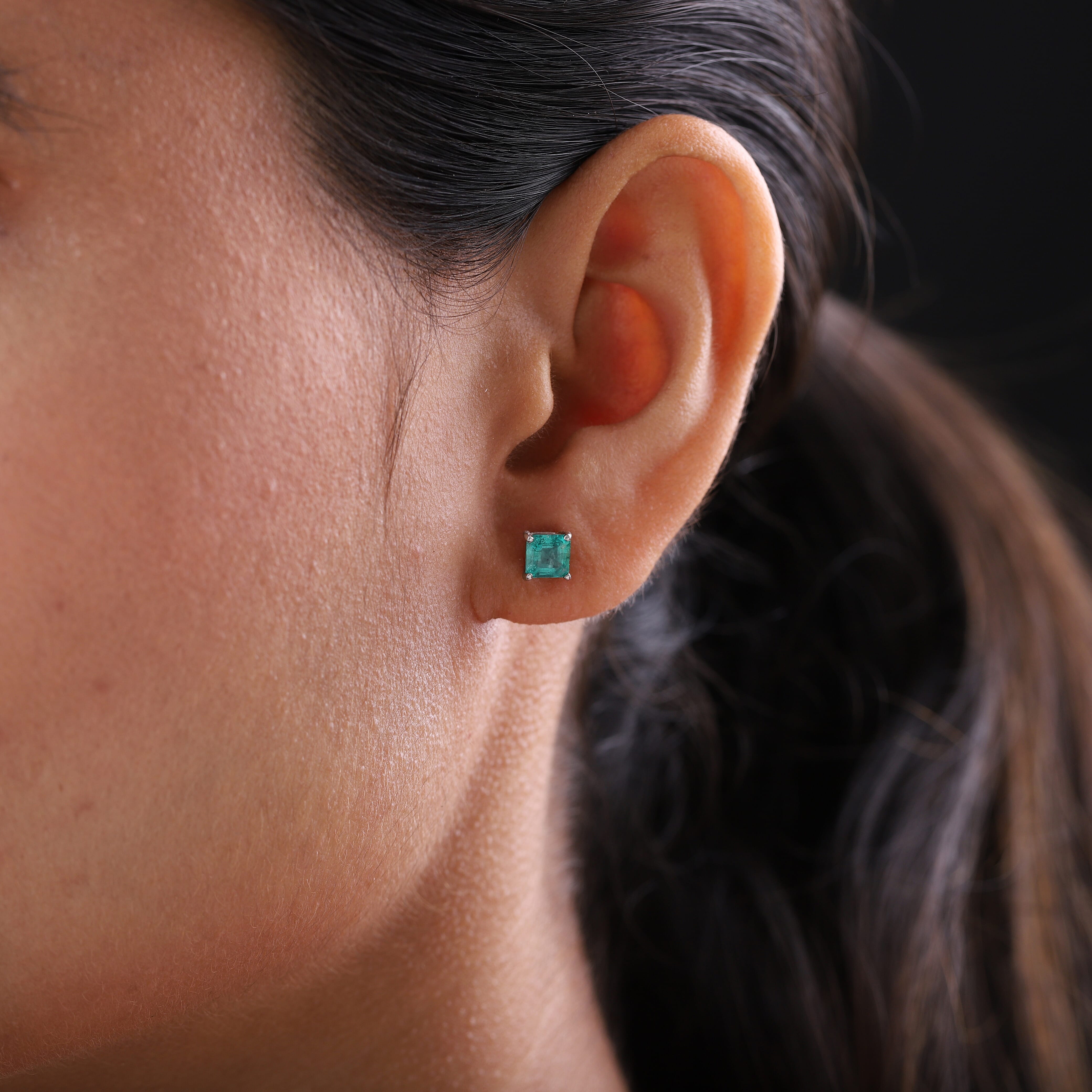 RHAPSODY 950 Platinum AAAA Zambian Emerald Stud Earrings (with Screw Back) 1.26 Ct.