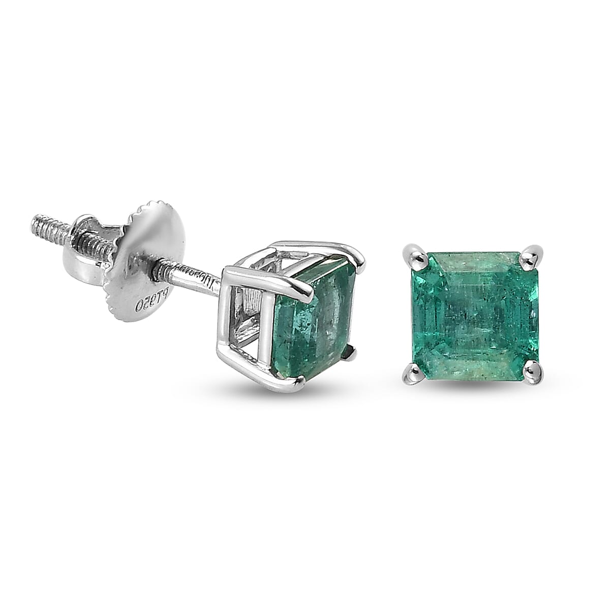 RHAPSODY 950 Platinum AAAA Zambian Emerald Stud Earrings (with Screw Back) 1.26 Ct.