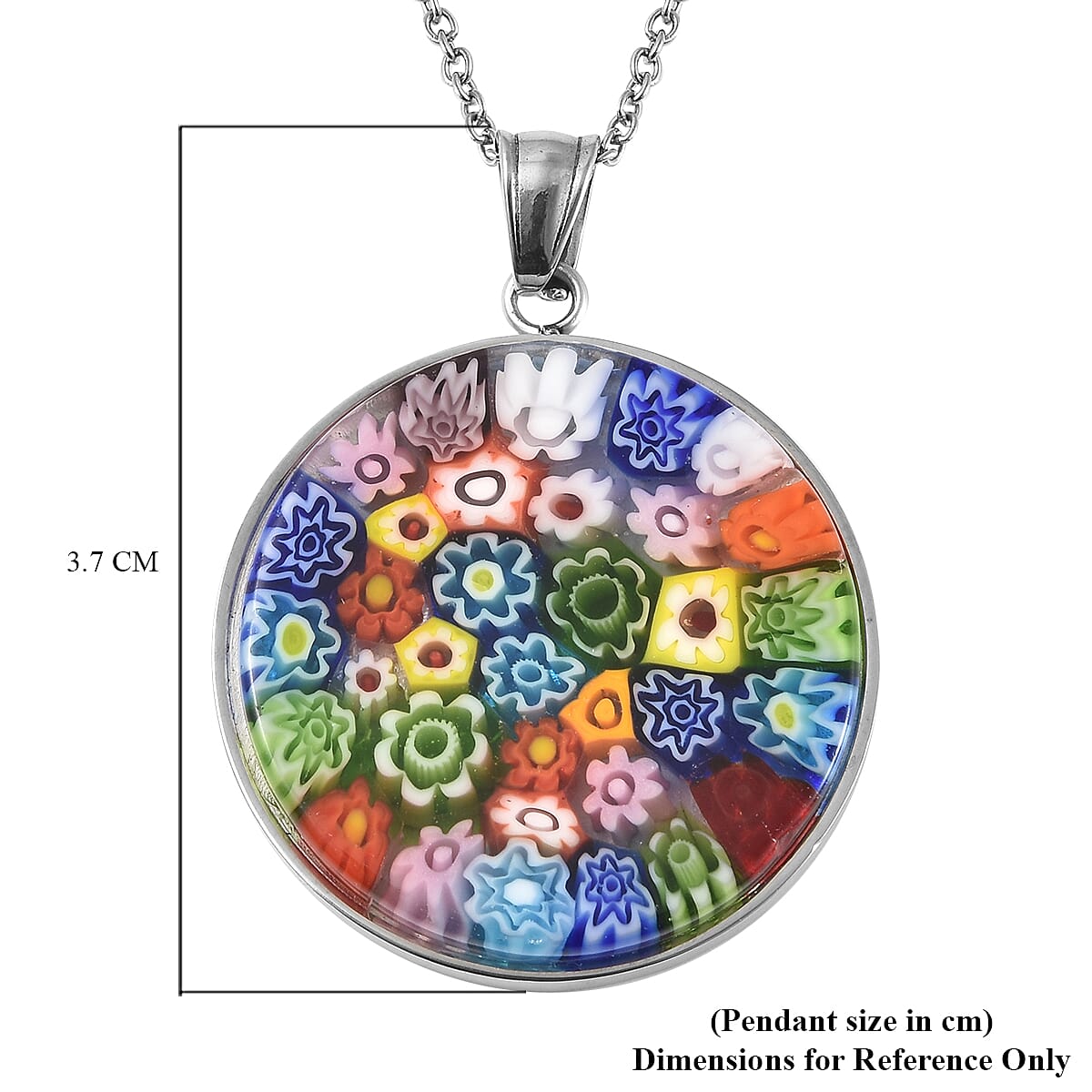 Multi Colour Murano Glass Pendant With Chain (Size 20) in Stainless Steel