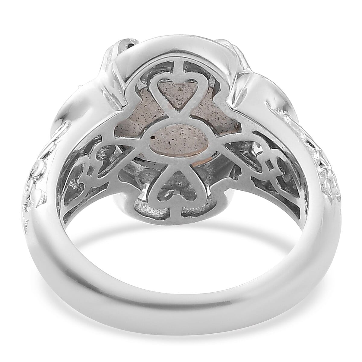 Fire Labradorite and Simulated Diamond Floral Ring in Silver Tone 4.95 Ct.