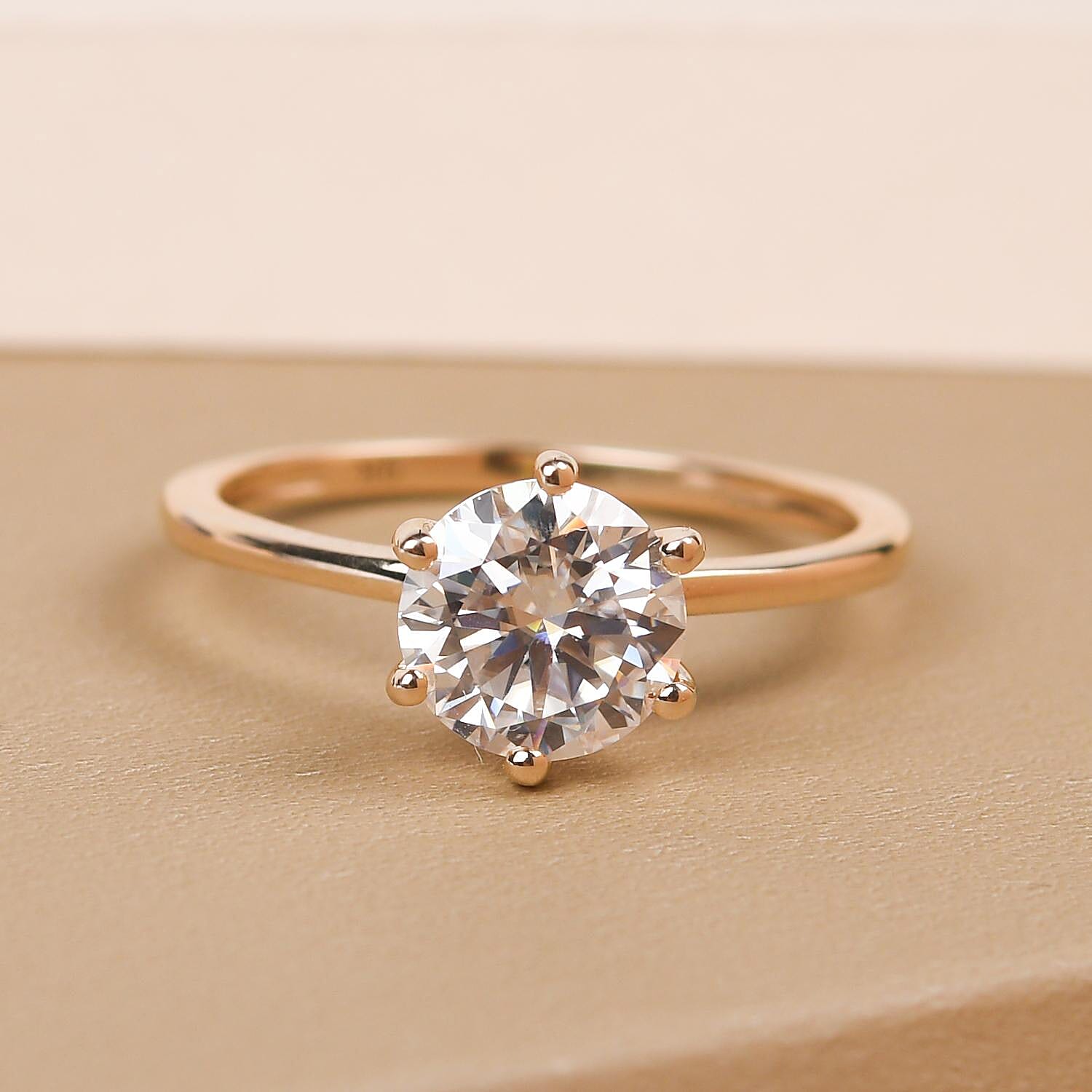 9K Yellow Gold Moissanite Solitaire Ring 1.21 Ct.