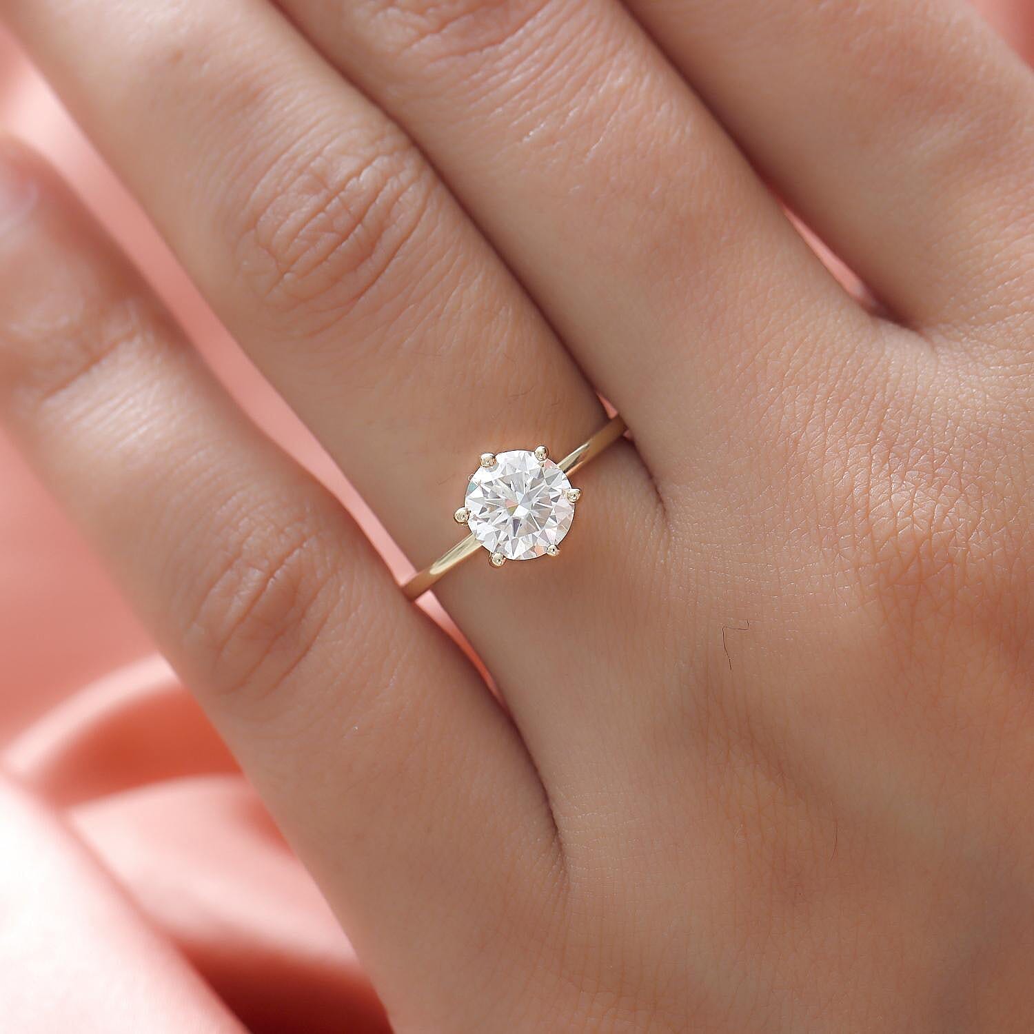 9K Yellow Gold Moissanite Solitaire Ring 1.21 Ct.