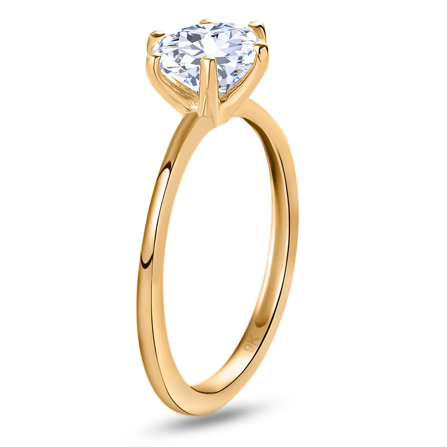 9K Yellow Gold Moissanite Solitaire Ring 1.21 Ct.