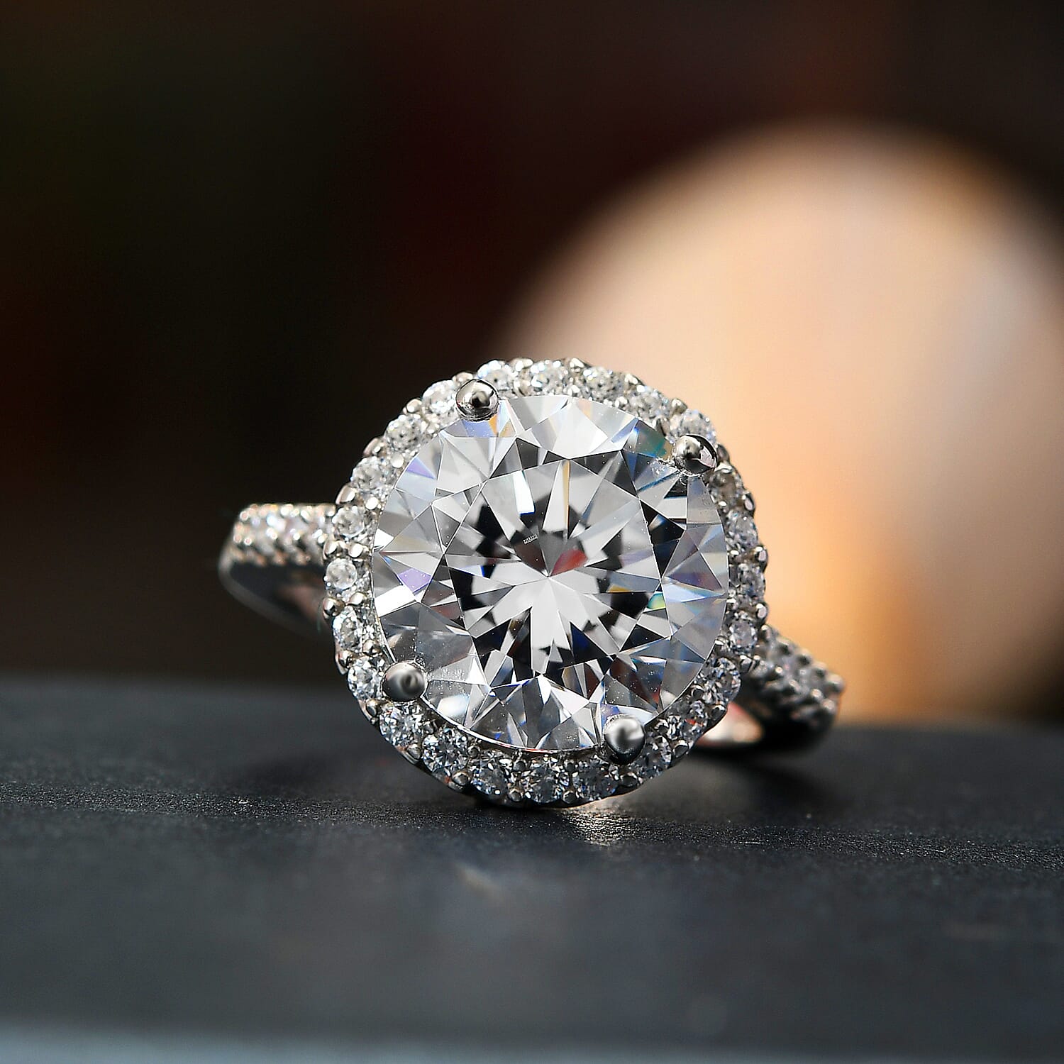 Exclusive Limited Edition Lustro Stella Platinum Overlay Sterling Silver Ring Made with Finest CZ 10.55 Ct
