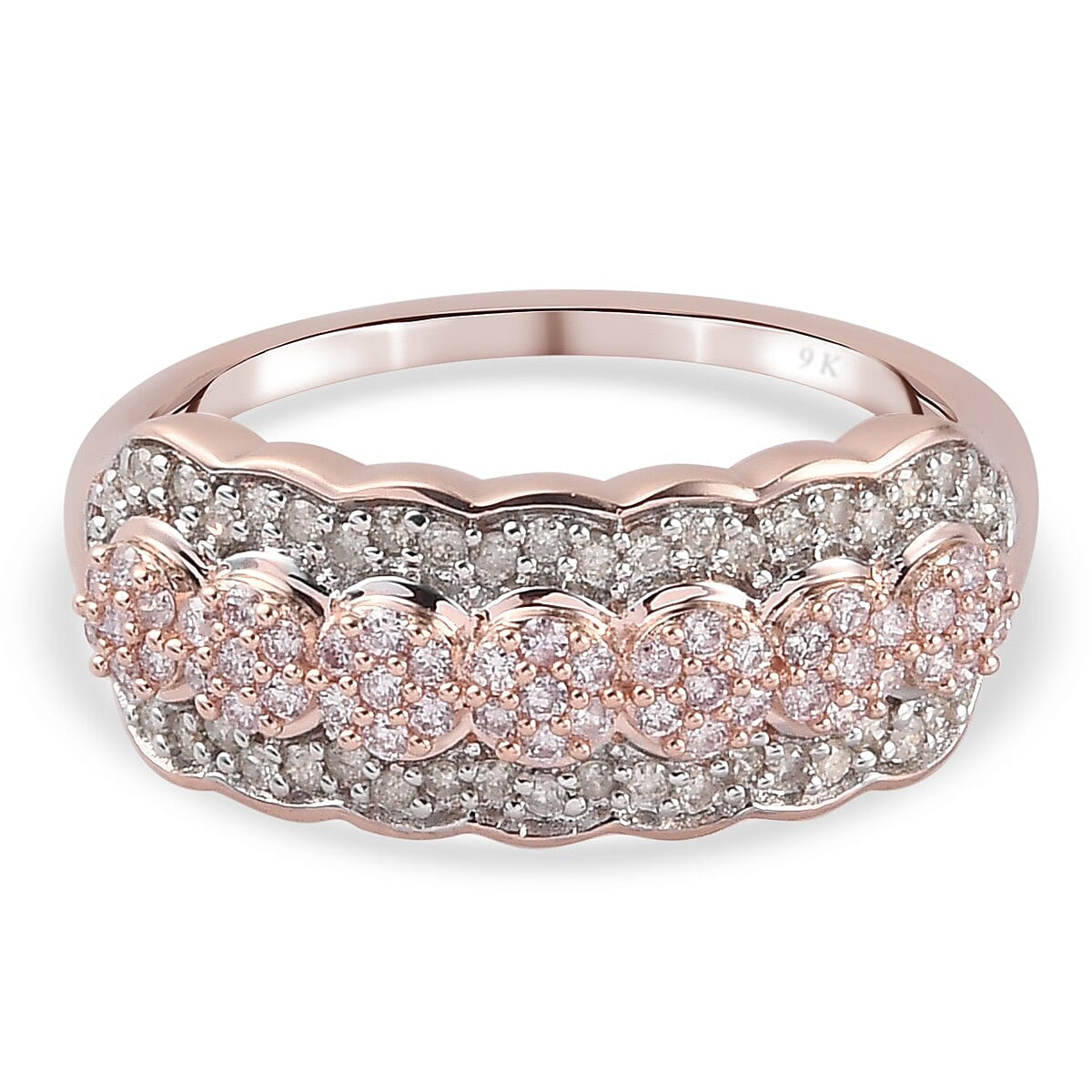 9K Rose Gold SGL Certified Natural Pink and White Diamond (I3 -G-H) Cluster Ring 0.50 Ct.