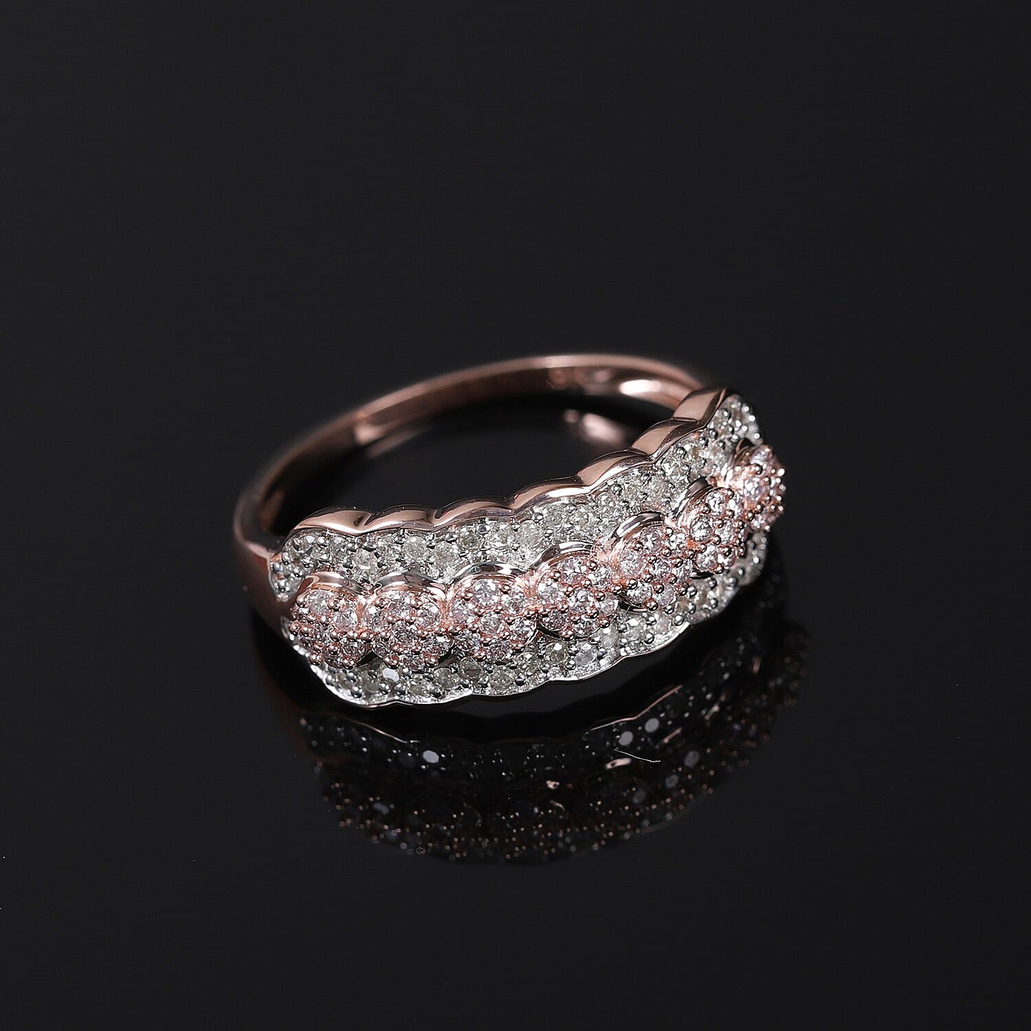 9K Rose Gold SGL Certified Natural Pink and White Diamond (I3 -G-H) Cluster Ring 0.50 Ct.