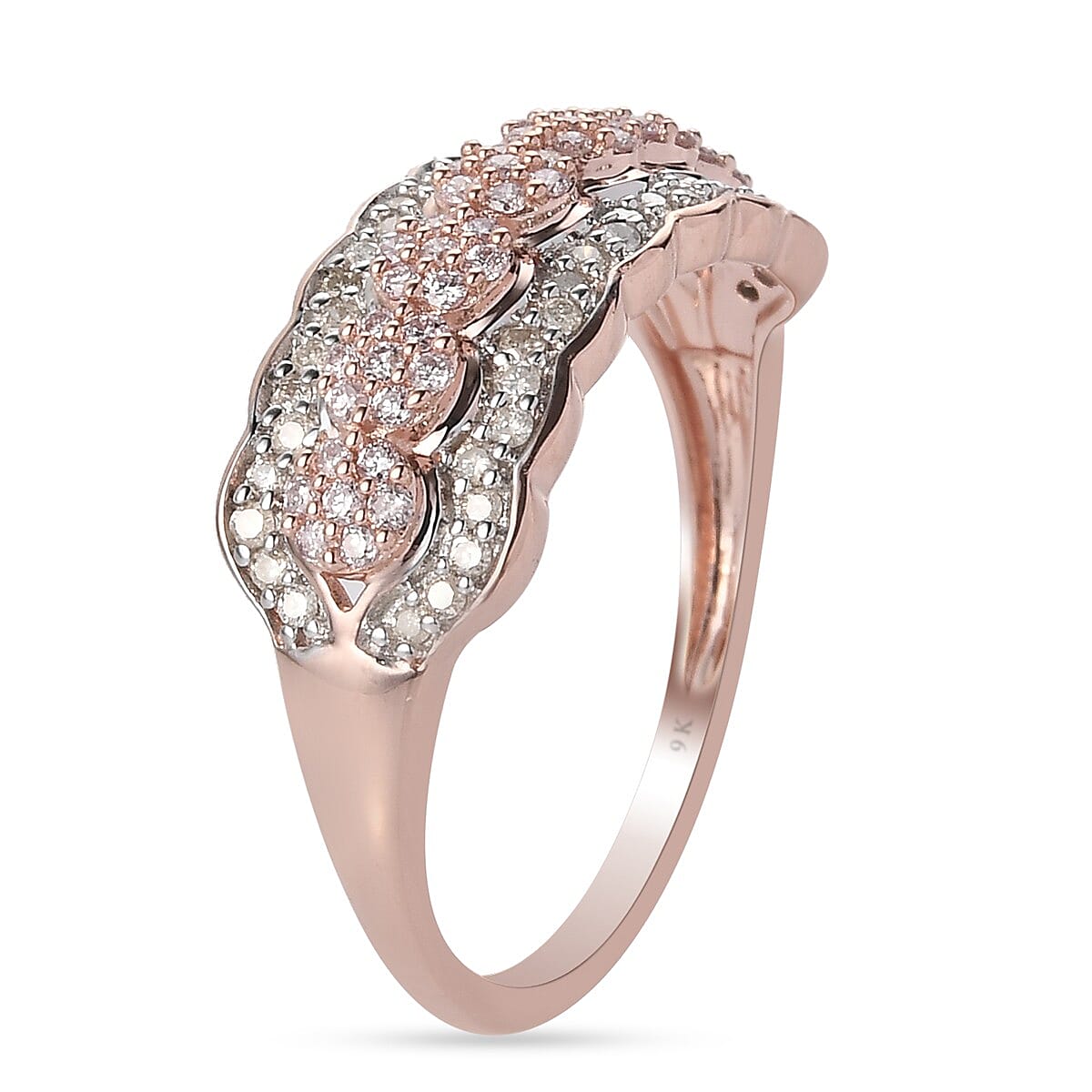 9K Rose Gold SGL Certified Natural Pink and White Diamond (I3 -G-H) Cluster Ring 0.50 Ct.