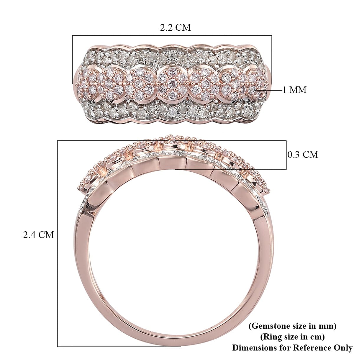 9K Rose Gold SGL Certified Natural Pink and White Diamond (I3 -G-H) Cluster Ring 0.50 Ct.
