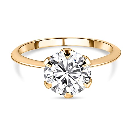 9K Yellow Gold Moissanite Solitaire Ring 1.89 Ct