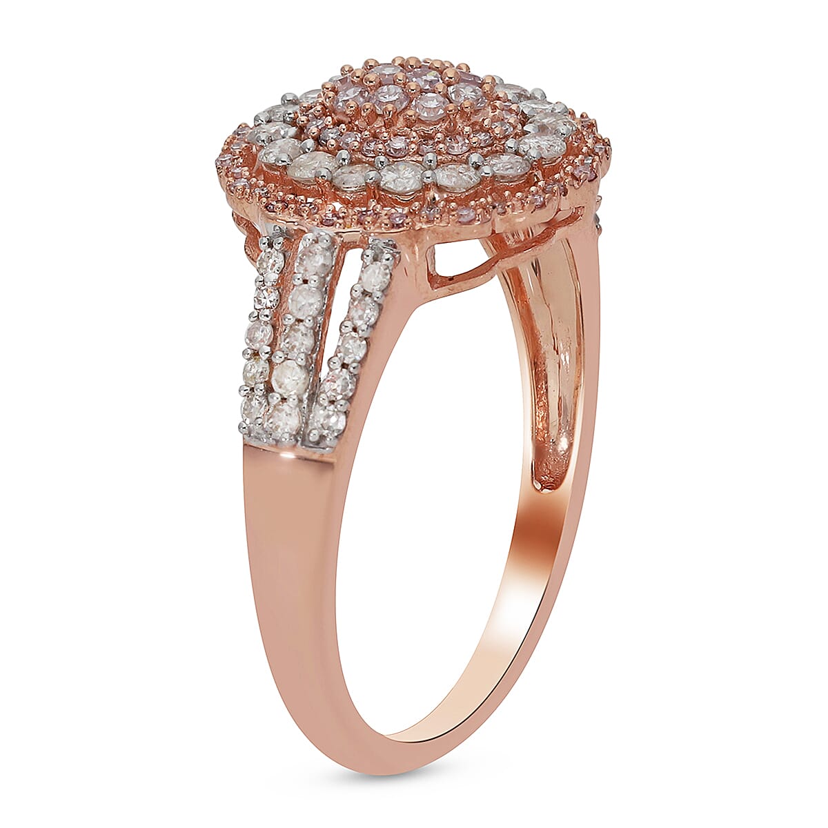 9K Rose Gold Natural Pink and White Diamond Cluster Ring 1.00 Ct.