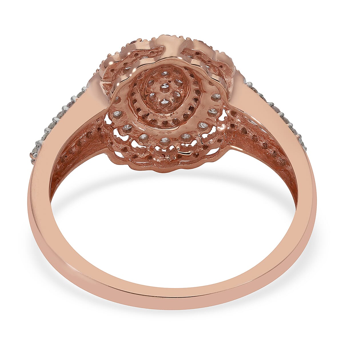 9K Rose Gold Natural Pink and White Diamond Cluster Ring 1.00 Ct.